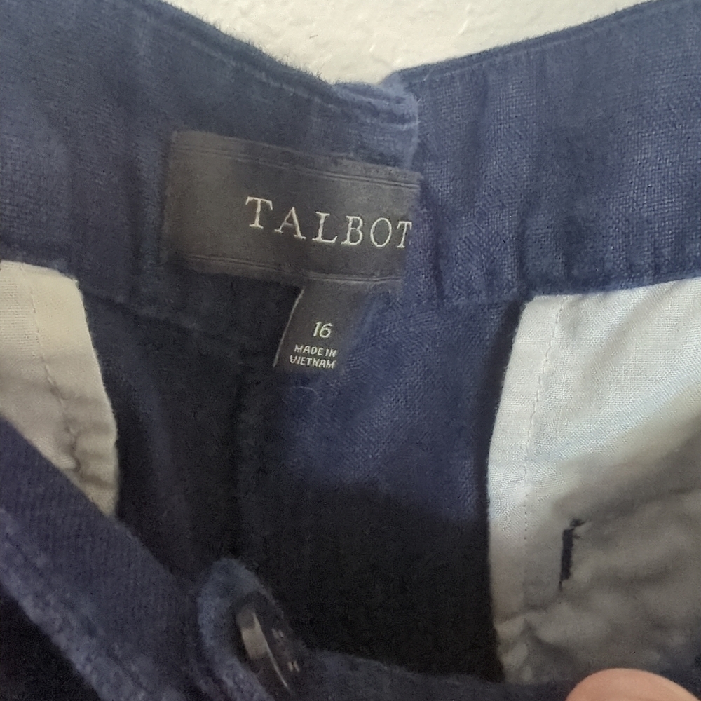 Talbots 100% linen Wide Leg Pants Womens 16 Classic Chic Workwear  Dark Navy
